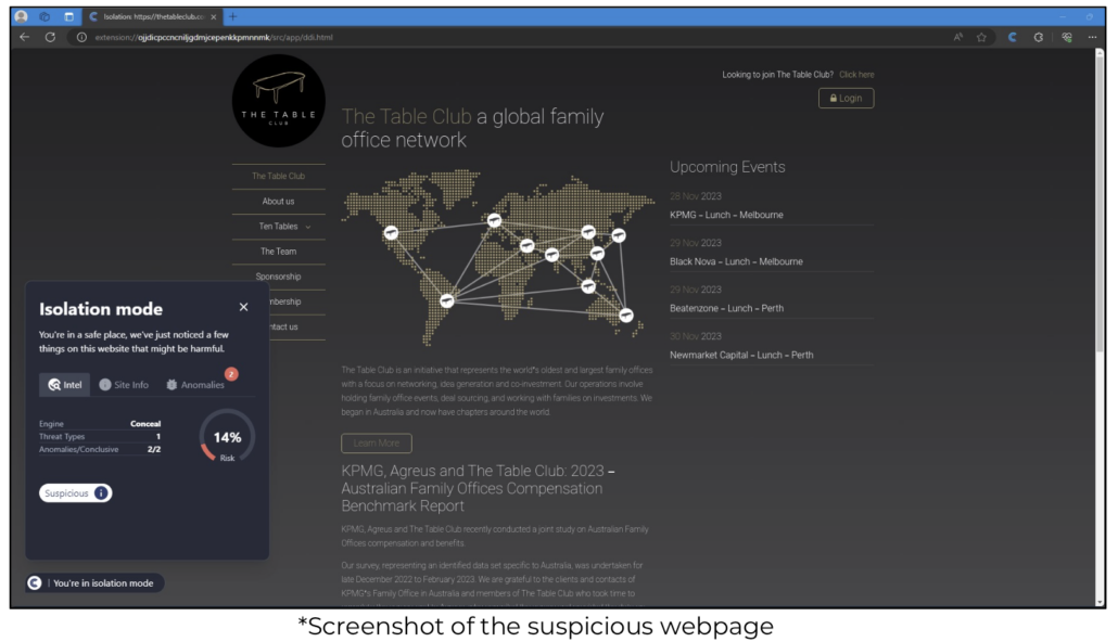 weekly threat report 12.18.23 Screenshot of the suspicious webpage
